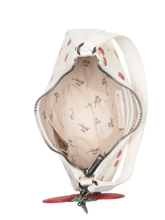 Betsey Johnson Cream Cherry-Print Shoulder Bag with Red Heart Charm - Picture 3 of 4